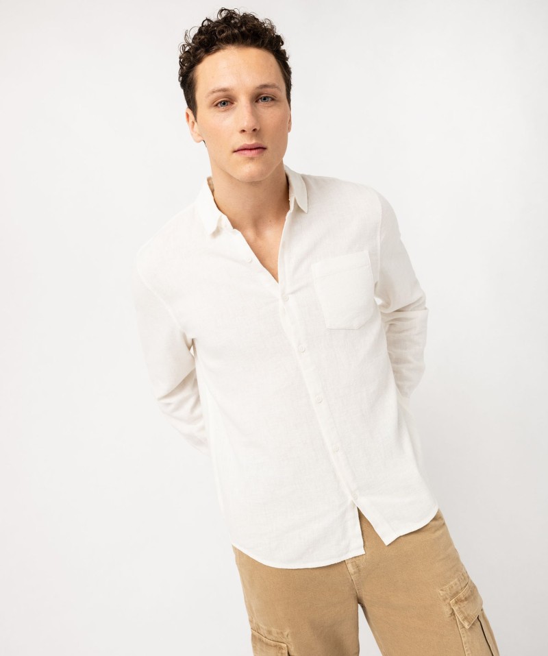 Chemise à manches longues en lin et coton homme